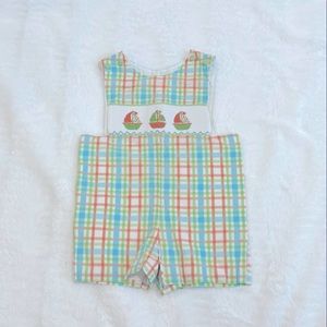 EUC sailboat smocked Jon-Jon shortall by Castles & Crowns—size 18-24m